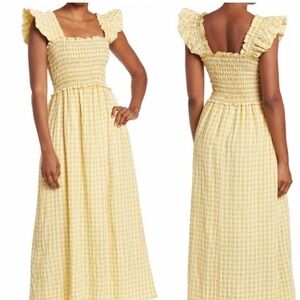 MAX STUDIO WOMEN’S FLUTTER SLEEVE SMOKED GINGHAM MAXI DRESS SIZE S